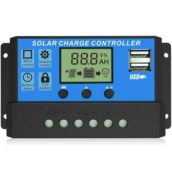 Solar Charge Controller, Dual USB Port Solar Panel Battery Intelligent Regulator, Multi-Function Adjustable LCD Display Street Light Controller, 12V24V 20A