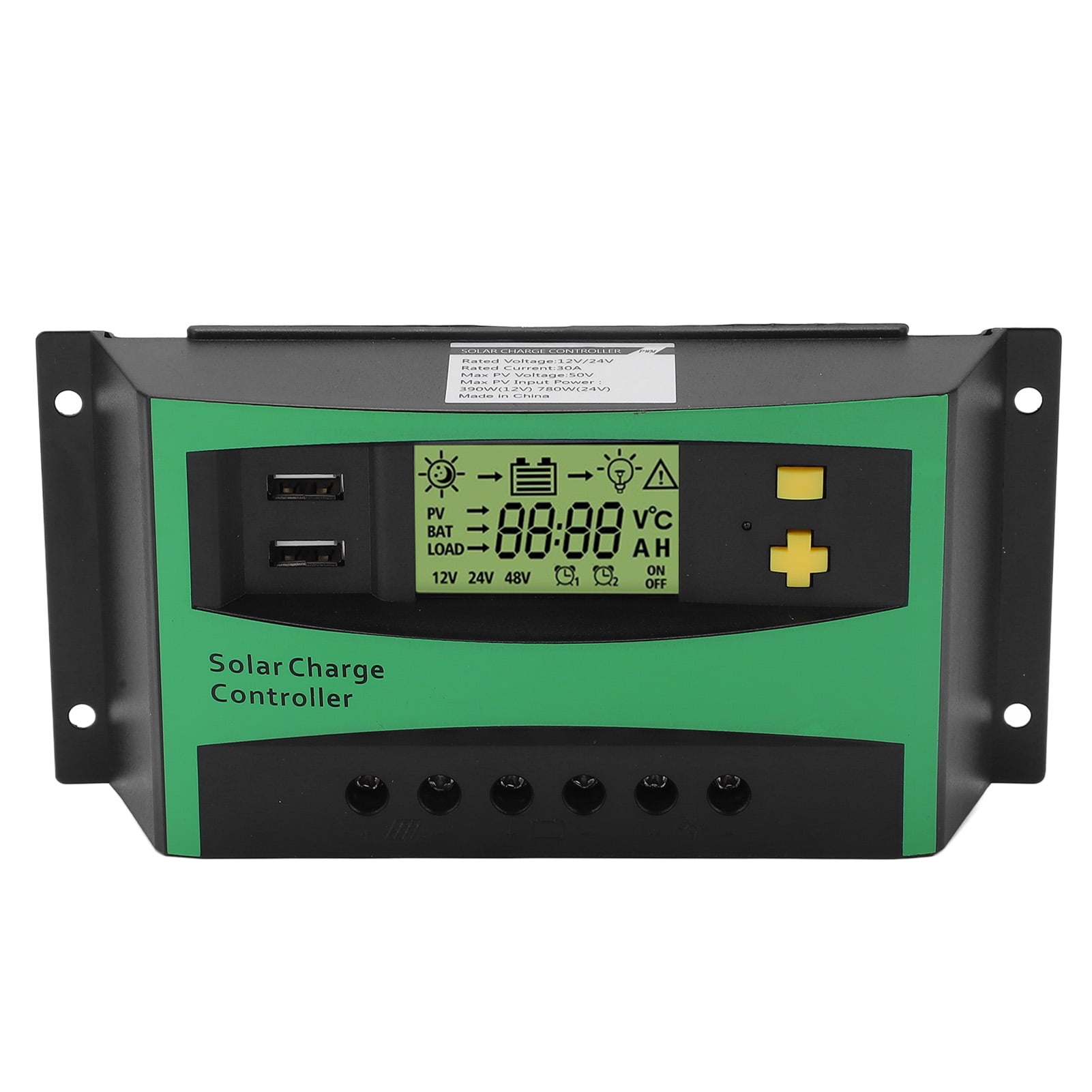 Solar Charge Controller PWM Panel Regulator 12V 24V 30A with 2 USB 5V