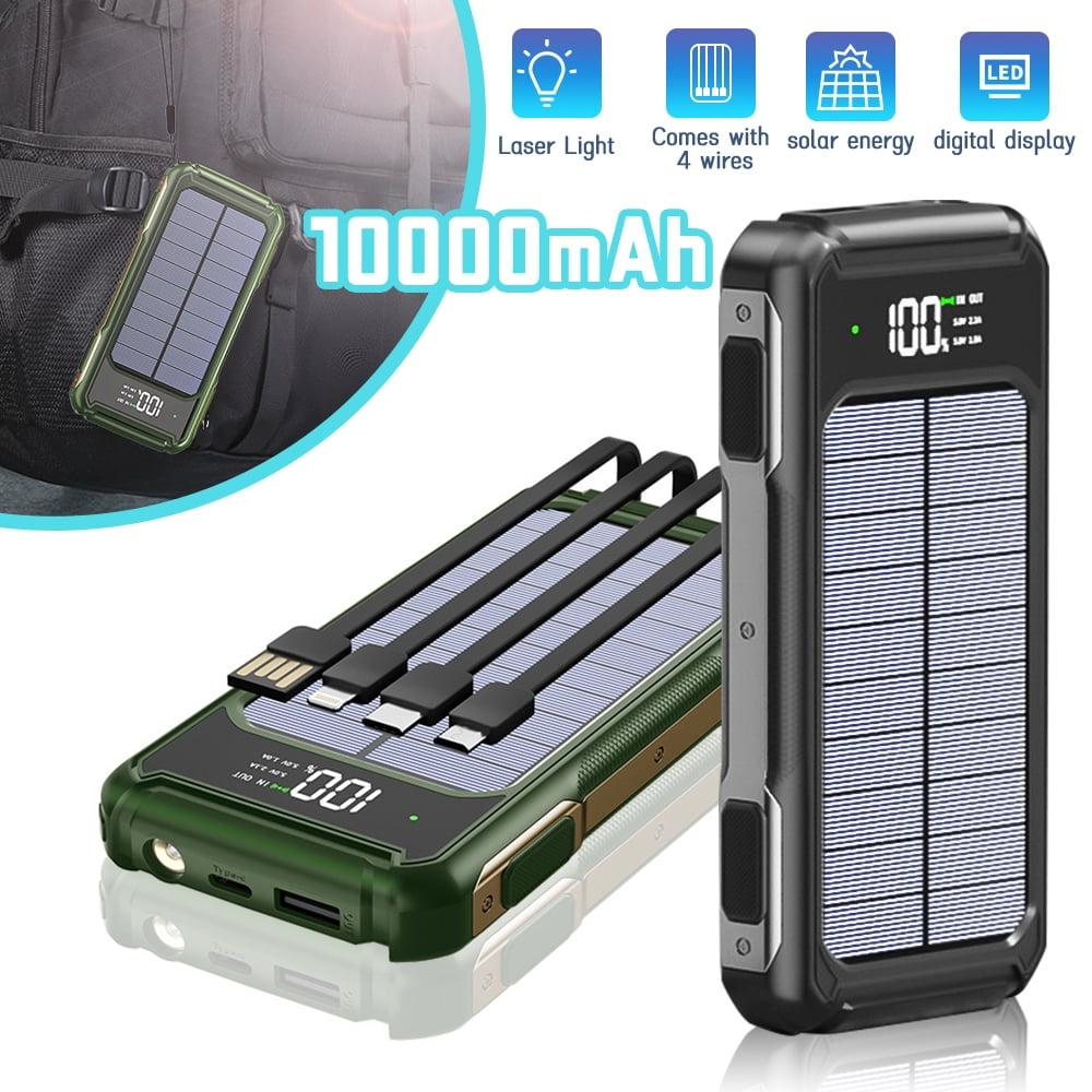 10000mAh Solar Charger Power Bank with Built-in USB C & USB, Fast