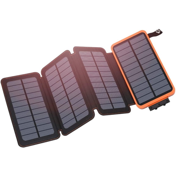 Solar Charger 25000mAh, Outdoor USB C Portable Power Bank with 4 Solar Panels, 3A Fast Charge External Battery Pack with 3 USB Outputs Compatible with Smartphones, Tablets