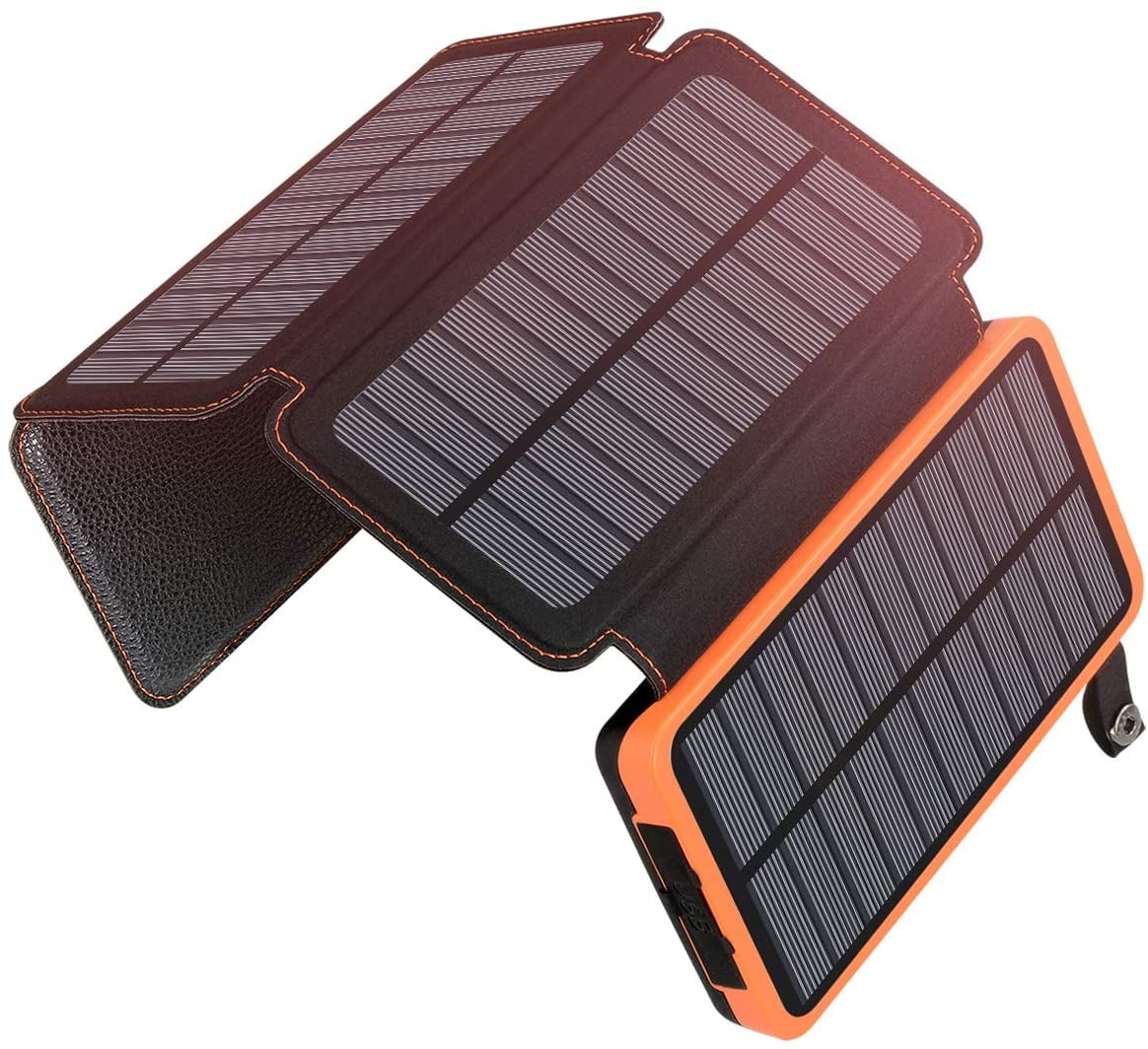 Solar Charger 25000mAh Portable External Battery with 4 Panels Waterproof Power Bank with 2 USB Outdoor Camping for Phone Tablets