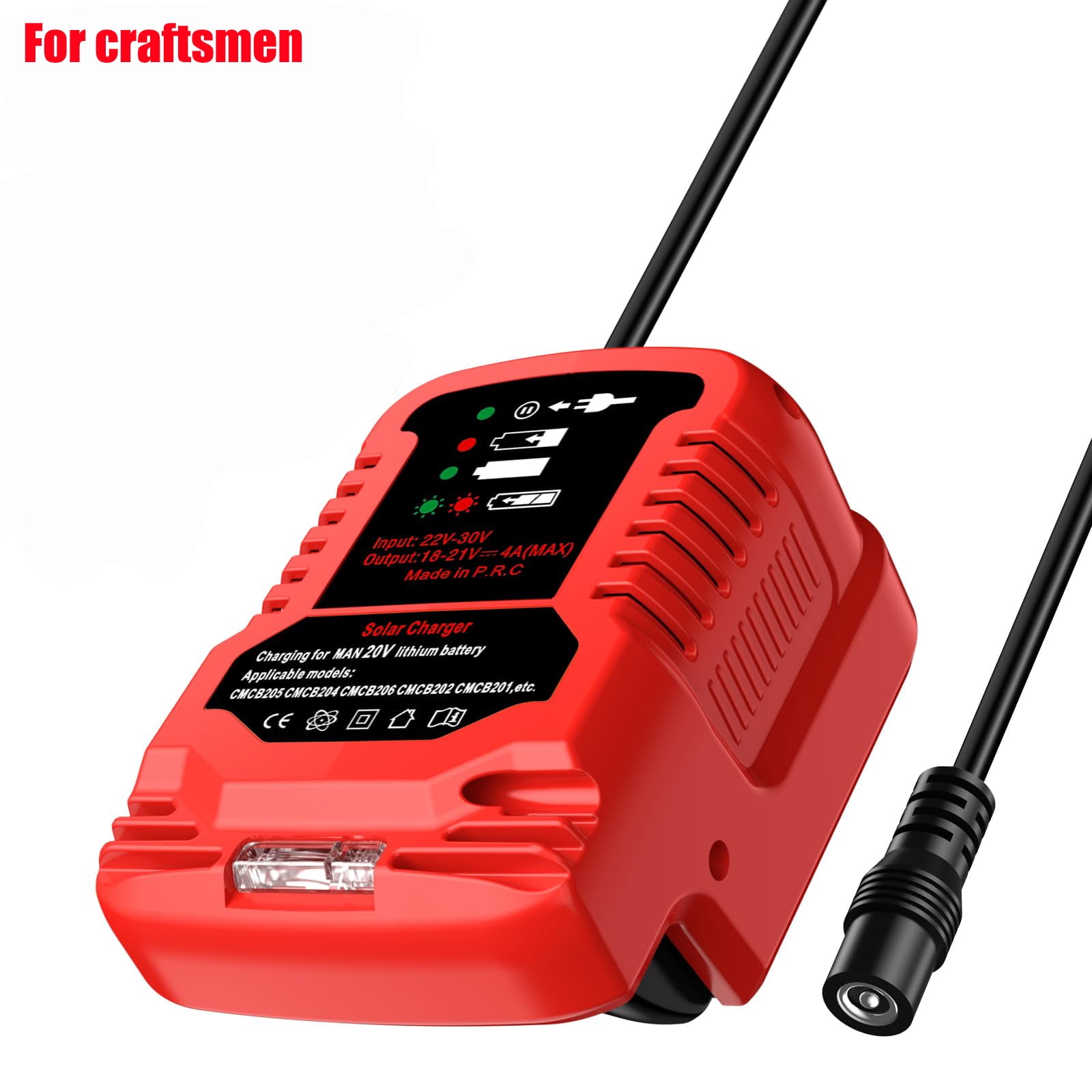 Solar Charger Portable Cordless Tool Battery Charger Compatible for Crafts*man 20V Li-ion Batteries for Solar Panels