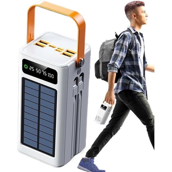 Solar Charger Power Bank, 120W Outdoor Battery, 50000mAh Survival Gear with Built-in Light, Multiple Output Input Cables for Mobile, Portable Power Bank for Backpacking Camping, Road Trip Outd