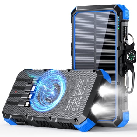Solar Charger Power Bank 49800mAh Wireless Charger QC 3.0 Fast Charging Power Bank 8 Outputs 4 Inputs Solar Portable Charger Compatible with All Mobile Devices,SOS/Strobe/Strong Flashlights