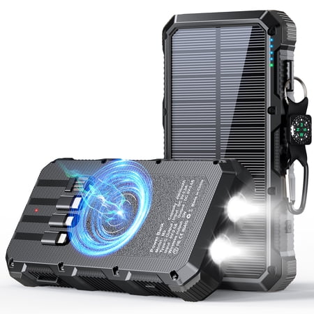 Solar Charger Power Bank 49800mAh Wireless Charger QC 3.0 Fast Charging Power Bank 8 Outputs 4 Inputs Solar Portable Charger Compatible with All Mobile Devices,SOS/Strobe/Strong Flashlights Green