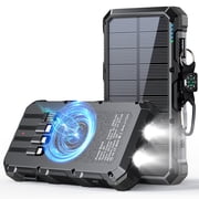 Solar Charger Power Bank 49800mAh Wireless Charger QC 3.0 Fast Charging Power Bank 8 Outputs 4 Inputs Solar Portable Charger Compatible with All Mobile Devices,SOS/Strobe/Strong Flashlights Green