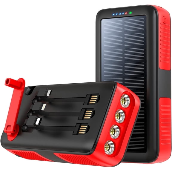 Solar Charger Power Bank 63200mAh, Portable Charger with Dual Outputs & Dual Inputs 4 LEDs Flashlight, Hand Crank Power Bank Fast Charging Battery Pack for Outdoor Camping Survival Gear