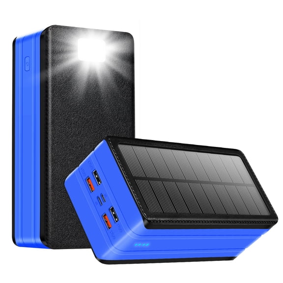 Solar Charger Power Bank 80000mAh Portable Charger With USB-C In/Output 22.5W QC3.0 Fast Charging 5 Out Ports Battery Pack Built-In 32 Led Flashlights For Smartphone Tablet Camping Black