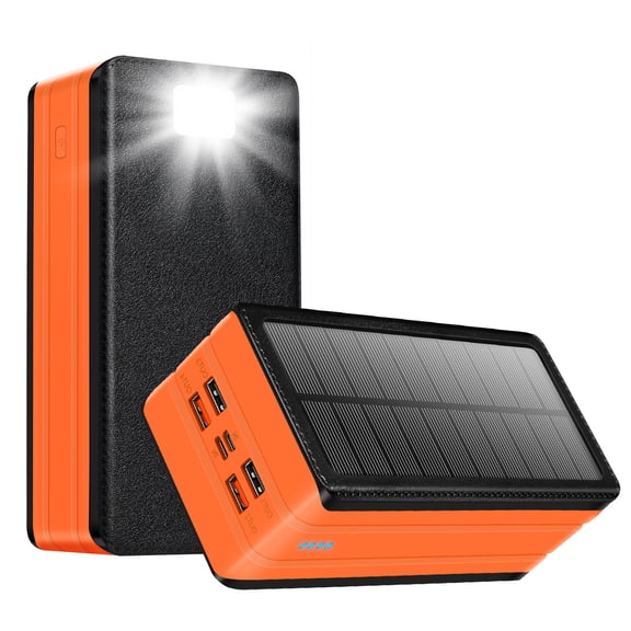 Solar Charger Power Bank 80000mAh Portable Charger With USB-C In/Output 22.5W QC3.0 Fast Charging 5 Out Ports Battery Pack Built-In 32 Led Flashlights For Smartphone Tablet Camping