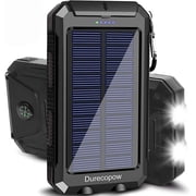Solar Charger Power Bank, 8000mAh Portable Outdoor Waterproof Battery Charger, Camping External Backup Pack USB C Ports Input/Output, 2 Led Light Flashlight with Compass Black