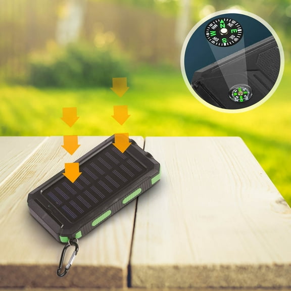 Solar Charger Power Bank - Fast Charging Power Bank. Equipped with a Powerful Flashlight, Compass, IP65 Outdoor Waterproof Portable Power Bank