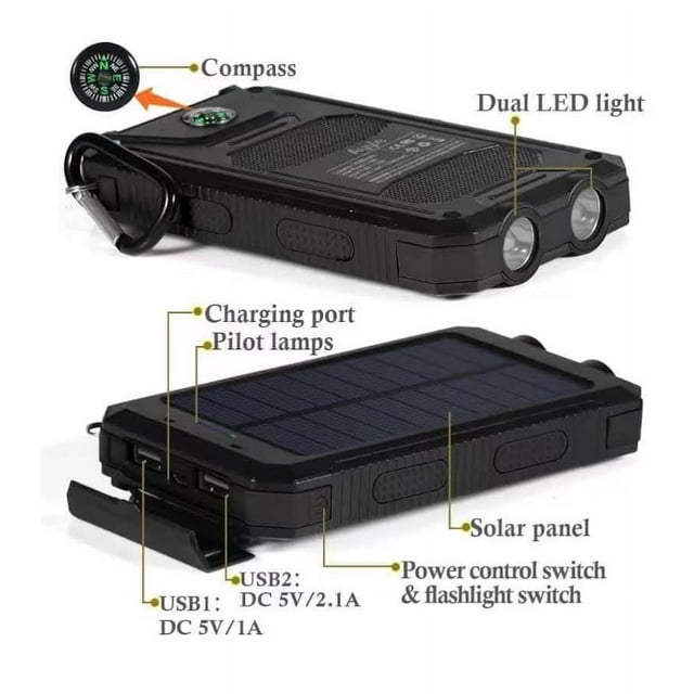 Solar Charger Power Bank Long Lasting High Capacity8000mAh/Input5V/1A