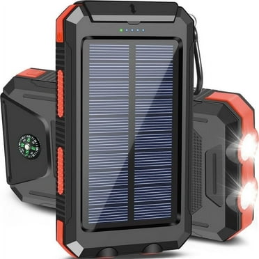 Solpowben 20000mAh Solar Power Bank Compatitble for iphone Portable Solar Power Bank with Dual 5V USB Ports 2 Flashlight Compass Battery Pack for Outdoor Camping Hiking(Red)