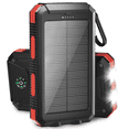 thumbnail image 1 of Solpowben 20000mAh Solar Power Bank Compatible for Cell Phone iPhone, Outdoor Portable Charger with Dual 5V USB Ports, 2 Flashlights & Digital Compass(Red), 1 of 9