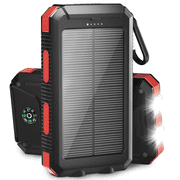 Solpowben 20000mAh Solar Power Bank Compatible for Cell Phone iPhone, Outdoor Portable Charger with Dual 5V USB Ports, 2 Flashlights & Digital CompassRed