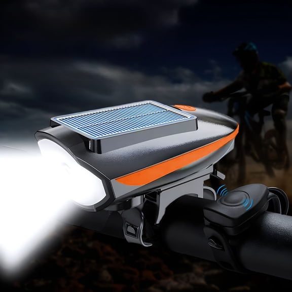 Solar Charging Bicycle Headlight 250 Lumen USB Rechargeable with Horn Buzzer for Night Riding Mountain Commuter