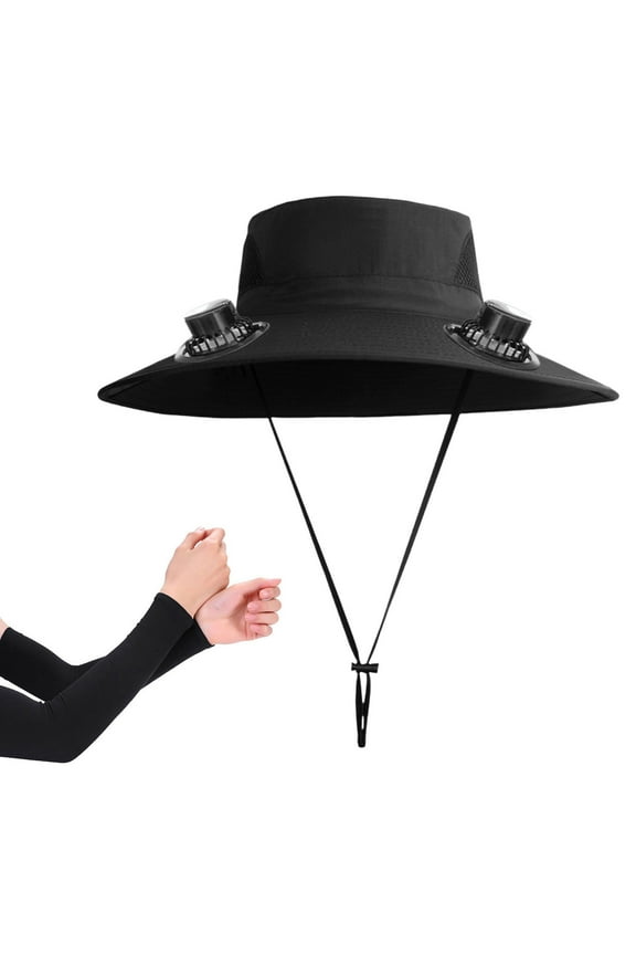 Solar Charging Cooling Hat, Wide Brim Fisherman Hat with 3-Speed Fan for Men, UPF 50+ Sun Protection for Outdoor Work