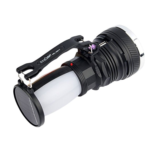 Solar Charging Hand Grip Flashlight Camping Car Light Rechargeable LED with Multiple Modes Portable Outdoor Black 1pc