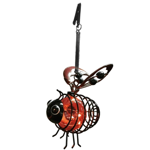 Decorative Solar Hanging Bumble Bee Lantern Light, Warm White Novelty Bug Lamp for Outdoor Garden and Indoor Accent Lighting
