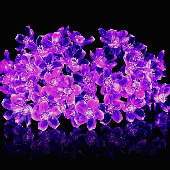 Solar Cherry Blossom Flower String Lights Waterproof 21 Feet 50 LED Peach Cherry Blossom Flower Fairy Lights 8 Modes for Wedding Christmas Gardens Indoor Home (Pink)