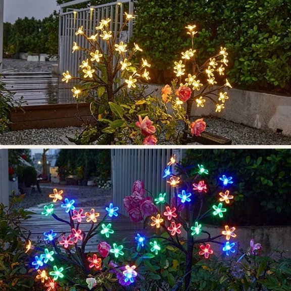 Solar Cherry Blossom Stake Lights Waterproof LED for Garden Patio Warm Glow