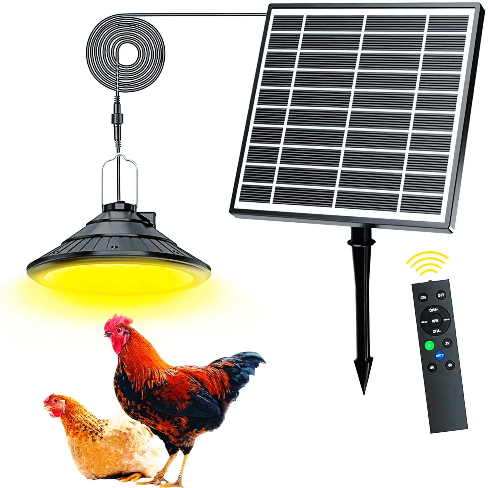 Solar Chicken Coop Light with Timer, 3Color Dimmable LED, IP66