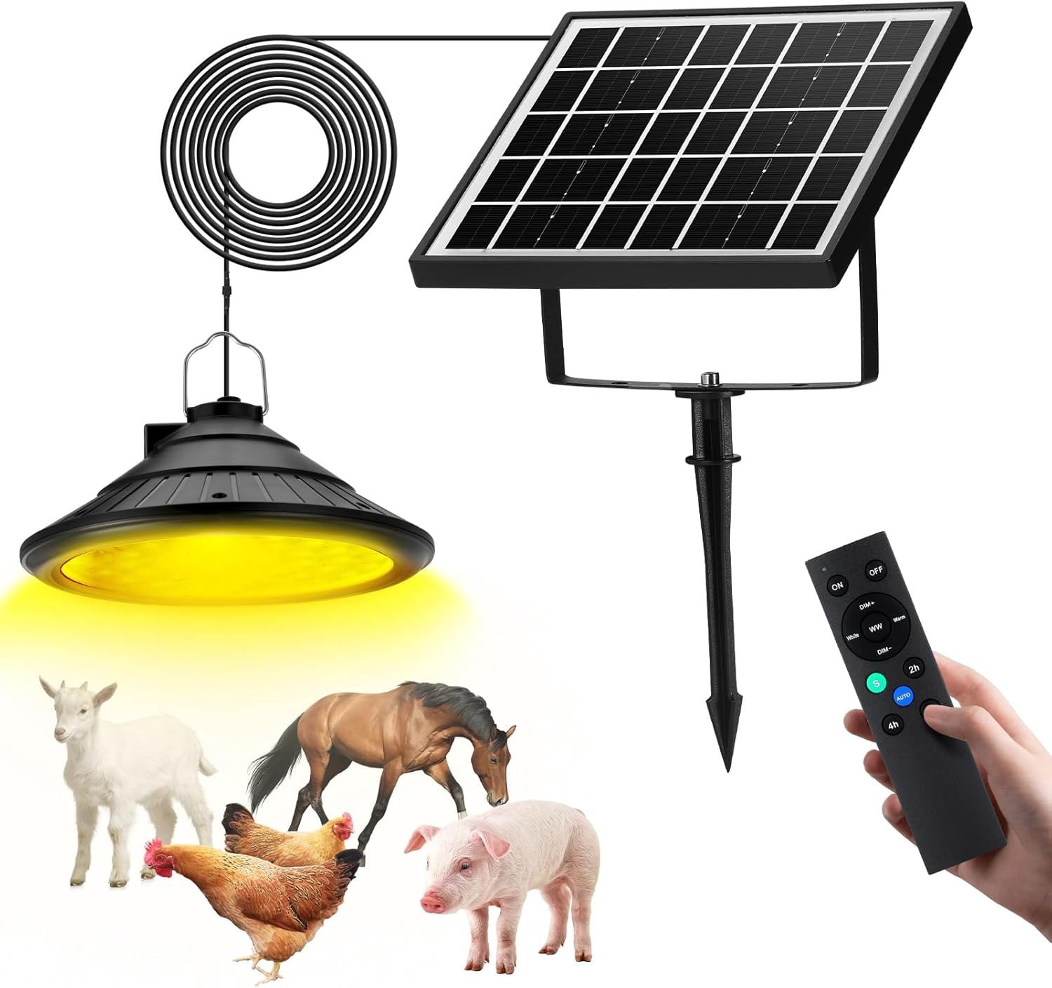 Solar Chicken Coop Light with Timer ThreeColor Dimmable LED, IP66