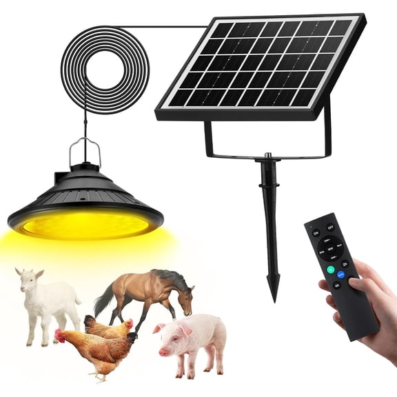 Solar Chicken Coop Light with Timer | Three-Color Dimmable LED, IP66 Ceiling Pendant Light Suitable for Poultry Farms,Coops,Patio,Camping,Garage etc