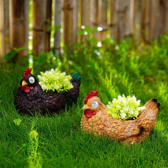 Solar Chicken Garden Statue with Solar Light Eyes, Resin Hen Yard Ornament for Outdoor Garden, Lawn, Patio and Pathway Decor