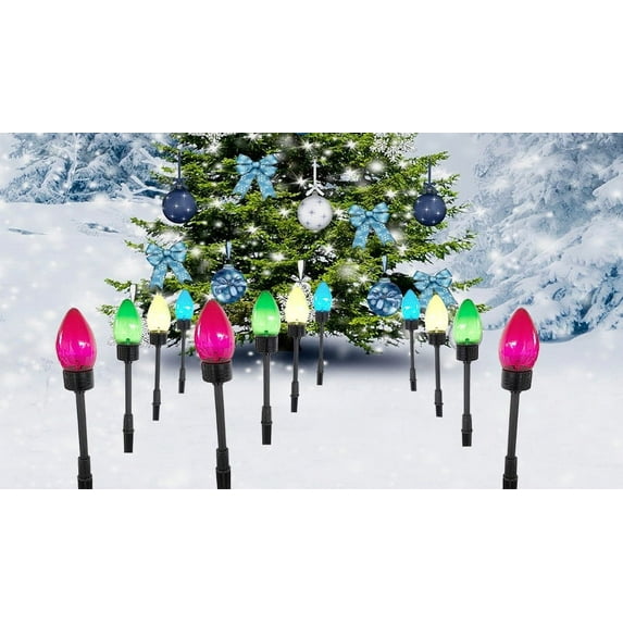 Solar Christmas Bulb Stake Lights for Outdoor Walkway and Lawn Decoration, Waterproof Marker Lights for Christmas and Xmas Holiday decor Multicolor