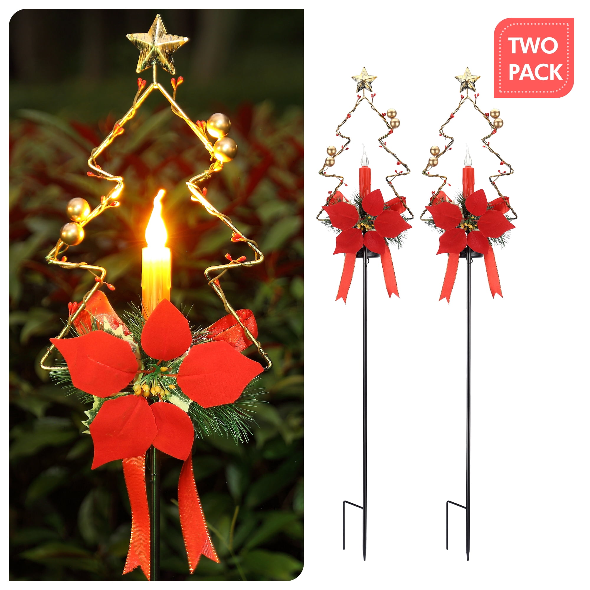 Solar Christmas Candle Garden Stakes Outdoor, Waterproof Solar Powered