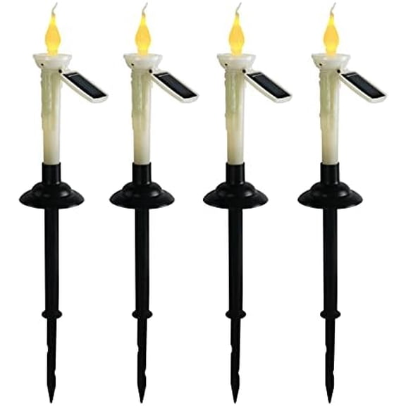 Solar Christmas Candle Window Lights with Candlesticks Holders, Outdoor Waterproof Rechargeable LED Ground Plug Garden Light with Dusk to Dawn Light Sensor for Indoor Outdoor Lawn Home Decor