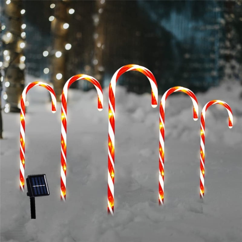 Solar Christmas Candy Cane Stake Lights Set of 5, Waterproof Pathway