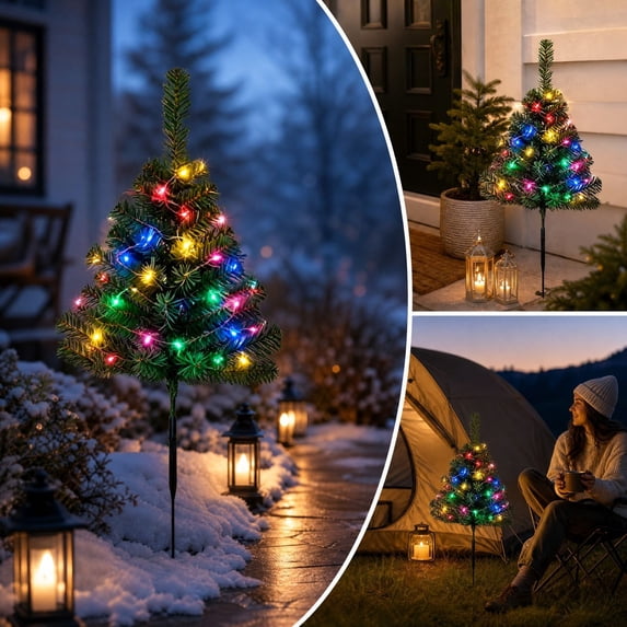 Solar Christmas Decorations Lights Outdoor Tree Stake Plastic Solar Powered & Auto On at Dusk for Garden Yard Walkway by MPOISVA