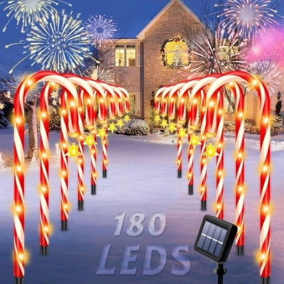 Solar Christmas Decorations Outdoor, 12 Pack Solar Candy Cane Christmas Lights 8 Lighting Modes 180 Bright LED, Waterproof Outside Xmas DIY Decorations for Pathway Yard Garden$$Tools & Hardware Other