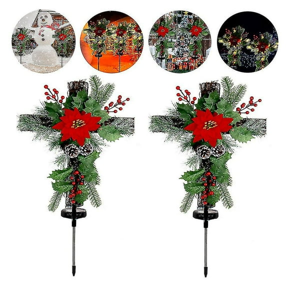 Solar Christmas Decorations Outdoor Led Lights Xmas Waterproof Cross Stake