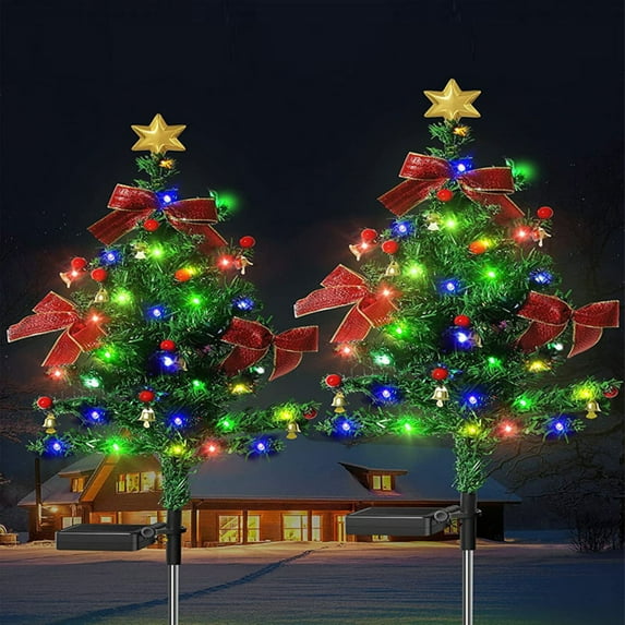 Solar Christmas Decorations Trees Lights Outdoor Waterproof, LED-Lights Solar Yard Decorative, Solar Stake Lights Xmas Tree Garden Decor for Christmas Decorations Garden Yard Lawn Pathway
