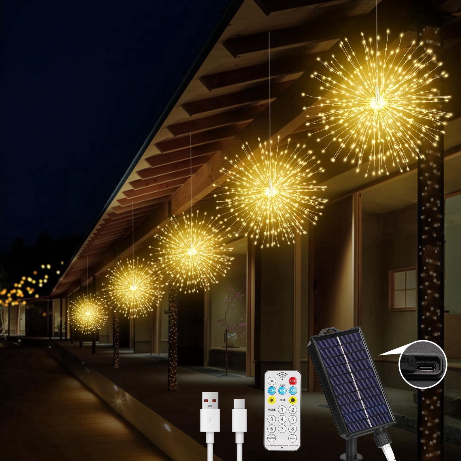 5 Pack 1000LED Solar Firework Lights Outdoor, Starburst Christmas ...