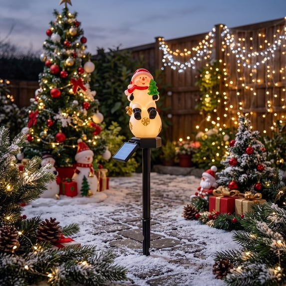 Solar Christmas Garden Stake Lights, Outdoor Waterproof Solar Snowman Stake Christmas Pathway Lights for Garden Decorations Lawn Pathway Patio