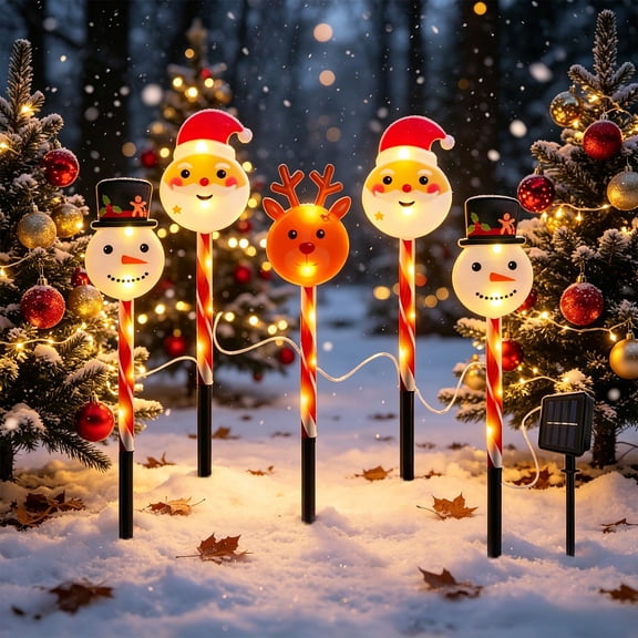 Solar Christmas Ground Stake Light Set, 2m Series String Lights Waterproof Plastic Path Lamp, Garden Stake Lights for Courtyard Garden Walkway Lawn, Outdoor Xmas Holiday Decor