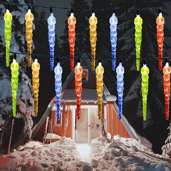 Solar Christmas Icicle Lights, 21.3Ft 30 LED Mini Icicle Lights Waterproof 8 Mode Hanging Twinkling Crystal Ice String Lights for Eaves Garden Wedding Halloween