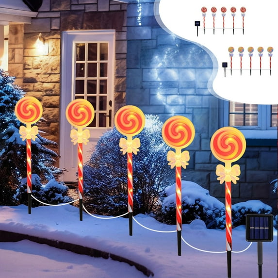 Solar Christmas Lights under $5! Bzdzmqm LED Christmas Solar Candy Lights, 5-IN-1 Warm Color Mode Outdoor Garden Yard, IP55 Waterproof Automatic Dusk to Dawn, Holiday Patio Pathway Lawn Decorations