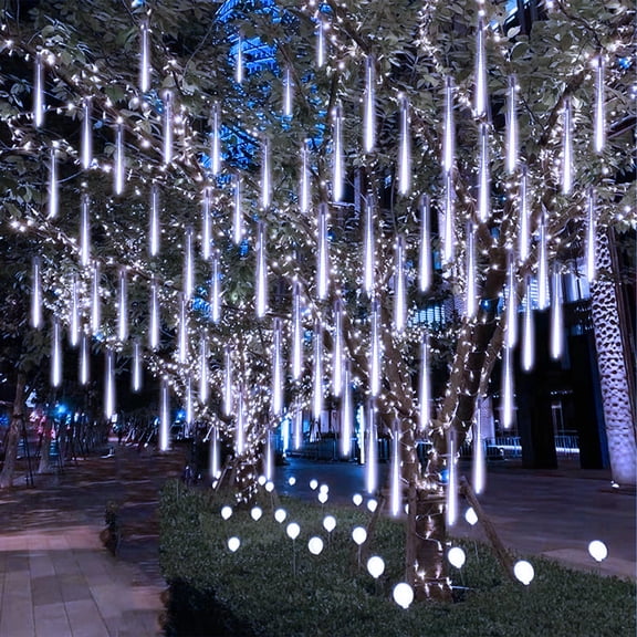 Solar Christmas Lights Outdoor, Waterproof LED Meteor Shower Lights Fairy String Lights 30cm 8 Tube 288 LED Icicle Falling Lights for Window Tree Xmas Wedding Party