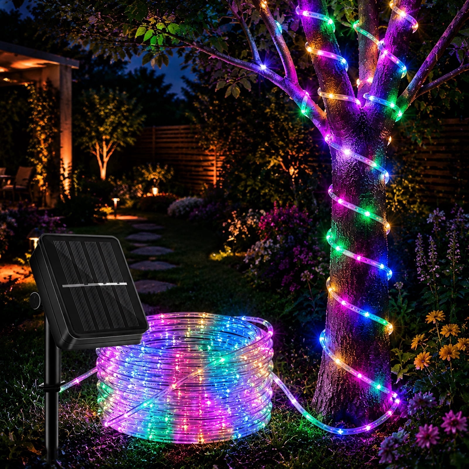 Qillnyy Solar LED Rope Lights Outdoor Waterproof, 72FT 200 LEDs, Remote ...