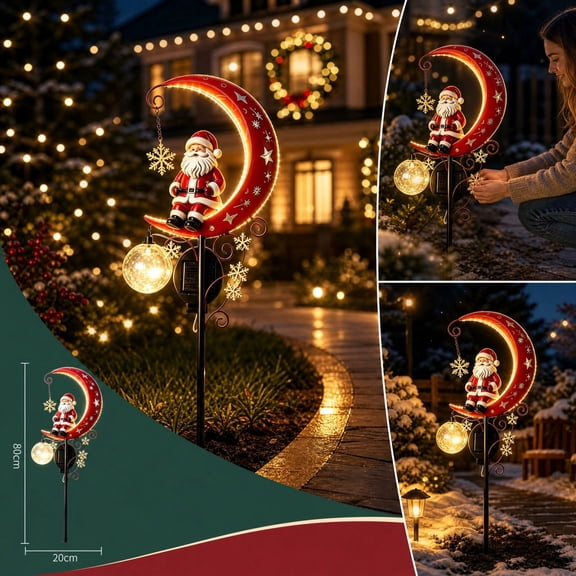 Solar Christmas Moon Santa Lamp Christmas Decorations Outdoor, Solar Lights Outdoor Christmas Decor, Garden Stakes Christmas Lights for Outdoor