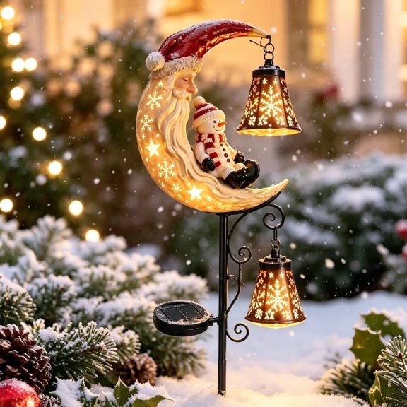 Solar Christmas Moon Snowman Lamp Post Decoration