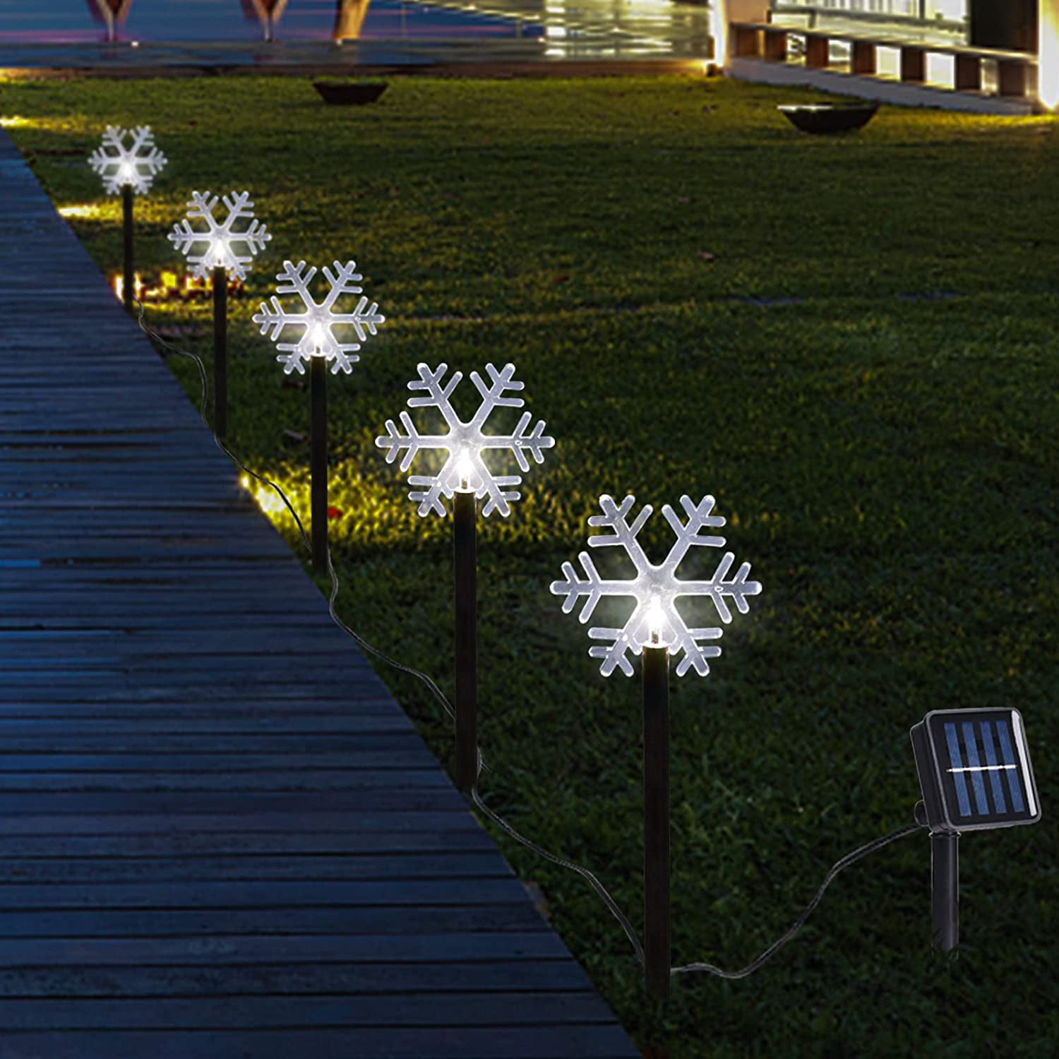 Solar Christmas Pathway Lights, 5pcs/Set Snowflake Lights Waterproof