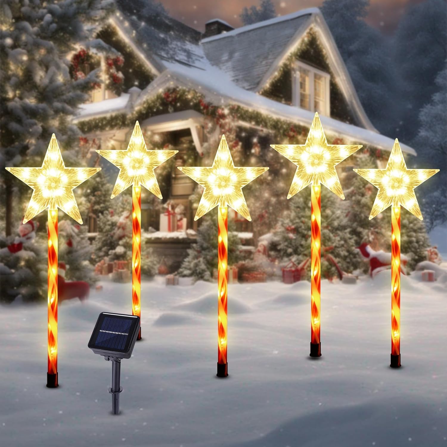 Solar Christmas Pathway Lights Outdoor Decorations, 8 Modes Xmas Tree