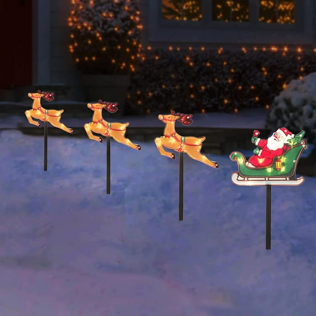 Solar Christmas Pathway Lights Prelit Reindeer Set with 8 Lighting