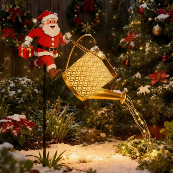 Solar Christmas Santa Claus Water Kettle Light - Festive Style Glowing Resin Garden Patio Decor, Ambiance Grass Lamp for Outdoor Indoor Xmas Yard Porch, Solar-Powered Festive Lamp, C